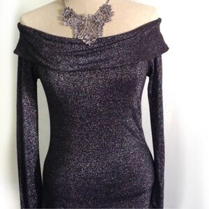 White House Black Market off shoulder gray Shimmery long sleeve top XS holidays